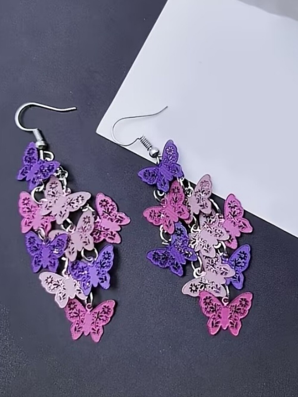 Purple Butterfly Cluster Drop Earrings - Women Jewelry
